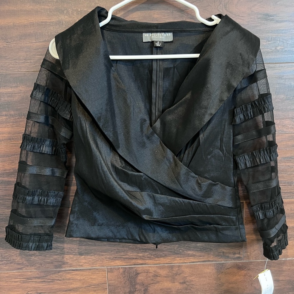 NWT Elegant Black Sheer Sleeve Blouse